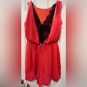 Hot Orange Peak-a-Boo Lace Back Romper